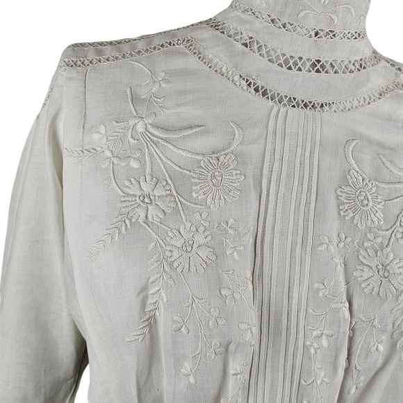 Antique c. 1905 white embroidered linen bodice skirt petticoat Volup - Picture 4 of 16